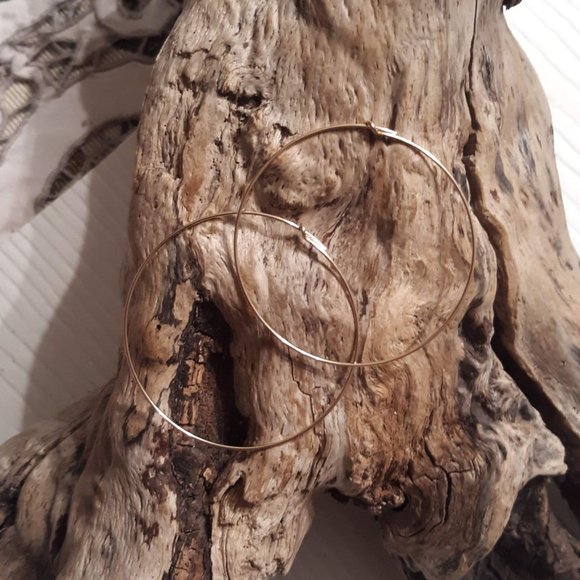 Thin Gold Filled Hoop Earrings 45mm Hoops - Picture 1 of 3